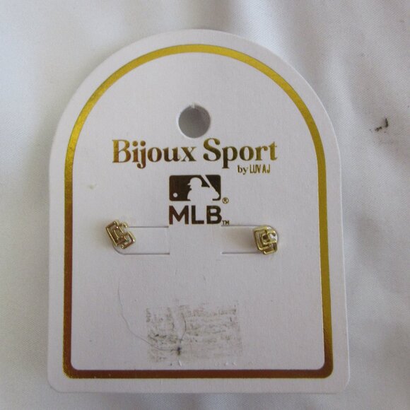 San Diego SD Padres MLB Baseball Bijoux Sport by Luv AJ Gold Stud Earrings NWT - Picture 4 of 4